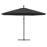 Ombrellone a Sbalzo con Palo e Luci a LED Nero 350 cm