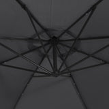 Ombrellone a Sbalzo con Palo e Luci a LED Nero 350 cm