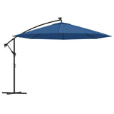 Ombrellone a Sbalzo con Palo e Luci a LED Azzurro 350 cm