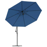 Ombrellone a Sbalzo con Palo e Luci a LED Azzurro 350 cm