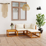 Set Divani da Giardino 4 pz con Cuscini Crema in Legno Acacia