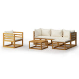 Set Divani da Giardino 6 pz con Cuscini Crema Massello Acacia