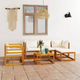 Set Divani da Giardino 6 pz con Cuscini Crema Massello Acacia
