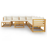 Set Divani da Giardino 9 pz con Cuscini Crema in Legno Acacia