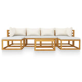 Set Divani da Giardino 7 pz con Cuscini Crema in Legno Acacia