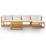 Set Divani da Giardino 6 pz con Cuscini Crema Massello Acacia