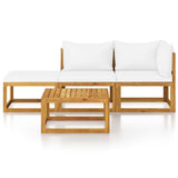 Set Divani da Giardino 4 pz con Cuscini Crema in Legno Acacia