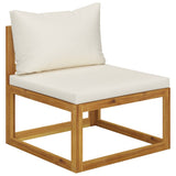 Set Divani da Giardino 4 pz con Cuscini Crema in Legno Acacia