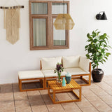 Set Divani da Giardino 4 pz con Cuscini Crema in Legno Acacia