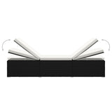 Lettini Prendisole con Tavolino 3 pz in Polyrattan Nero