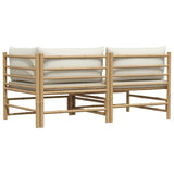 Set Divani da Giardino 2 pz con Cuscini Bianco Crema in Bambù