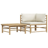 Set Divani da Giardino 2 pz con Cuscini Bianco Crema in Bambù