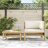 Set Divani da Giardino 2 pz con Cuscini Bianco Crema in Bambù