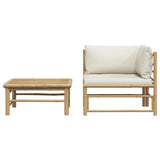 Set Divani da Giardino 2 pz con Cuscini Bianco Crema in Bambù