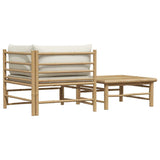 Set Divani da Giardino 2 pz con Cuscini Bianco Crema in Bambù
