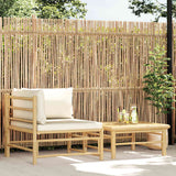 Set Divani da Giardino 2 pz con Cuscini Bianco Crema in Bambù