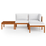 Set da giardino 4 pezzi con cuscini in legno crema, acacia e corda