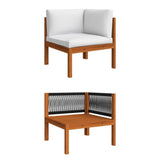 Set da giardino 4 pezzi con cuscini in legno crema, acacia e corda