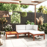 Set da giardino 4 pezzi con cuscini in legno crema, acacia e corda