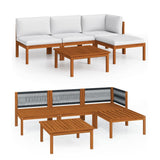Set da giardino 5 pezzi con cuscini in legno crema, acacia e corda