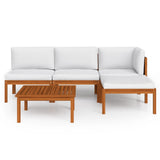 Set da giardino 5 pezzi con cuscini in legno crema, acacia e corda