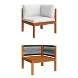 Set da giardino 5 pezzi con cuscini in legno crema, acacia e corda