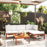 Set da giardino 5 pezzi con cuscini in legno crema, acacia e corda