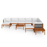 Set da giardino 12 pezzi con cuscini in legno crema, acacia e corda
