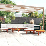 Set da giardino 12 pezzi con cuscini in legno crema, acacia e corda