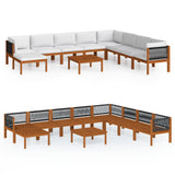 Set da giardino 9 pezzi con cuscini in legno crema, acacia e corda