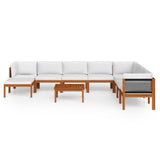 Set da giardino 9 pezzi con cuscini in legno crema, acacia e corda