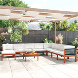 Set da giardino 9 pezzi con cuscini in legno crema, acacia e corda