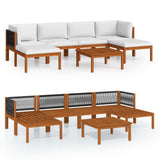 Set da Giardino 7 pz con Cuscini in Legno Crema, Acacia e Corda