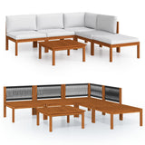 Set da giardino 6 pezzi con cuscini in legno crema, acacia e corda