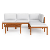 Set da giardino 6 pezzi con cuscini in legno crema, acacia e corda
