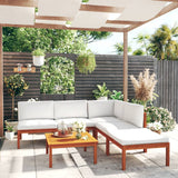 Set da giardino 6 pezzi con cuscini in legno crema, acacia e corda