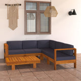 Set Divani Giardino 6 Posti Cuscini Grigi Scuro Massello Acacia