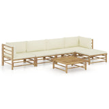 Set Divani da Giardino 6 pz con Cuscini Bianco Crema in Bambù