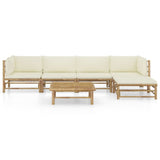 Set Divani da Giardino 6 pz con Cuscini Bianco Crema in Bambù