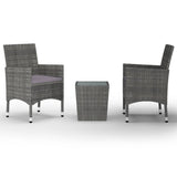 Set Bistrot Giardino 3 pz Polyrattan e Vetro Temperato Grigio