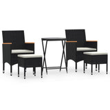 Set da Bistrot per Giardino 5pz Polyrattan Vetro Temperato Nero