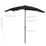 Ombrellone da Giardino con Palo 200x130 cm Nero