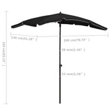 Ombrellone da Giardino con Palo 200x130 cm Nero