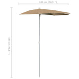 Ombrellone Semicircolare da Giardino con Palo 180x90 cm Tortora