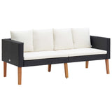 Set Divani da Giardino 4 pz con Cuscini in Polyrattan Nero