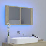 Armadietto a Specchio con Luci LED Rovere Sonoma in Acrilico