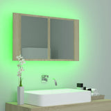 Armadietto a Specchio con Luci LED Rovere Sonoma in Acrilico