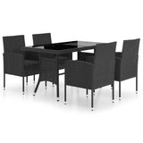 Set da Pranzo da Giardino 5 pz in Polyrattan Nero