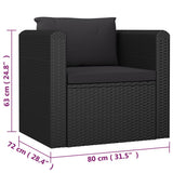 Set Divani da Giardino 7 pz con Cuscini in Polyrattan Nero