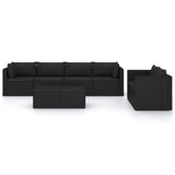 Set Divani da Giardino 7 pz con Cuscini in Polyrattan Nero